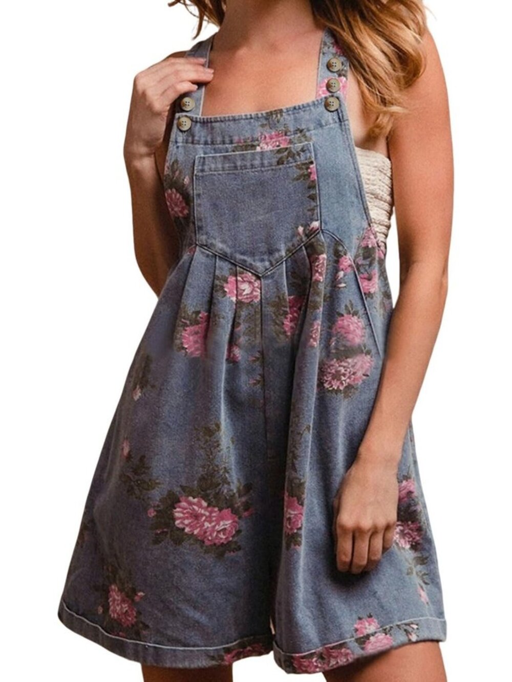 Cute Floral Ruffle Denim Romper for Women | Summer Sleeveless Overall Dress Y2K